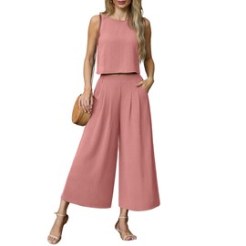 Lepunuo Women Summer 2 Piece Outfits Sleeveless Tank Crop Top and Casual Wide Leg Pants Lounge Summer Trendy Clothes