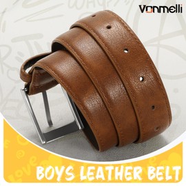 VONMELLI Boys Belt Leather Kids Brown Belt for Dress Jeans Formal and Casual Pants School Uniform Belts, XXL