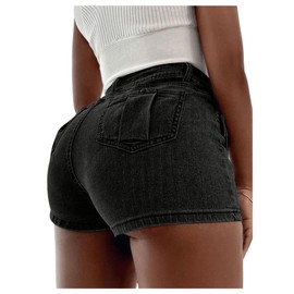 SHENHE Women's Vintage Mini Denim Skorts Wrap Overlay Irregular Stretchy Cargo Shorts Black XL