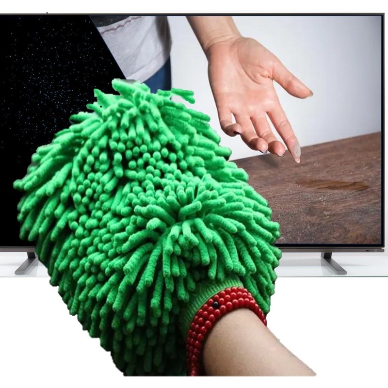 QUALIALL, Green Chenille Microfiber Dusting Mitt, 10.5x8 Inch, Electrostatic, Reusable,