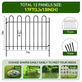 12 Panels Decorative Garden Fence, 17ft X 20in Rustproof Metal Animal Barrier Fence, No Dig Fence Garden Fence, Arched Flower Bed Edging Ornamental Wire Border Fencing for Outdoor Yard, Patio Deco
