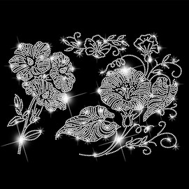SUPERDANT Morning Glory Iron on Rhinestones Transfer Flowers Crystal Heat Transfer Stickers Flowers Iron on Decals Bling Rhinestone Patches for T-Shirt Clothing Tote Bag DIY Art Craft Gifts