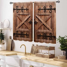 TKUYO Wooden Barn Door Curtains, Rustic Brown Wood Board Farmhouse Country Cottage Western Barnwood Garage Gate Drapes Window Curtains for Living Room Bedroom Kitchen 2 Panels, 55x39 Inch