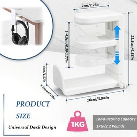 Shoyisenka 2 Pcs Adjustable Under Desk Headphones Stand Holder - Gaming & Office Headset Hook Hanger, Space-Saving Accessories Organizer for Headsets (White)