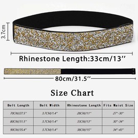 Yalice Sparkle Rhinestone Leather Belts Elastic Wide Waist Belt Bling Wedding Belts for Dress Skinny Crystal Waist Jewelry (Gold(80CM/31.4''))