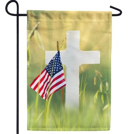 America Forever Remember their Sacrifice, Honor the Heroes Garden Flag, Memorial Day 4th of July Patriotic, USA Religious Holy Cross, 12.5" x 18", Inspirational Seasonal Yard Outdoor Decorative Flag