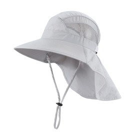Home Prefer UPF50 Wide Brim Kids Sun Hat Neck Flap Boys Sun Protection Beach Hat Light Grey Medium