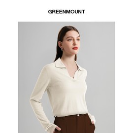 GreenMount Women's Super Lightweight Worsted Deep V-Polo Casual Loose Cashmere Sweater Pullover Lapel Long Sleeve for Spring and Summer Keep 37.5 Warm