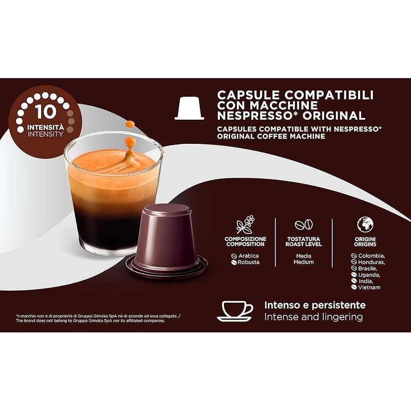 Gimoka - Nespresso Compatible Coffee Capsules - 100 Pods (Cremoso)