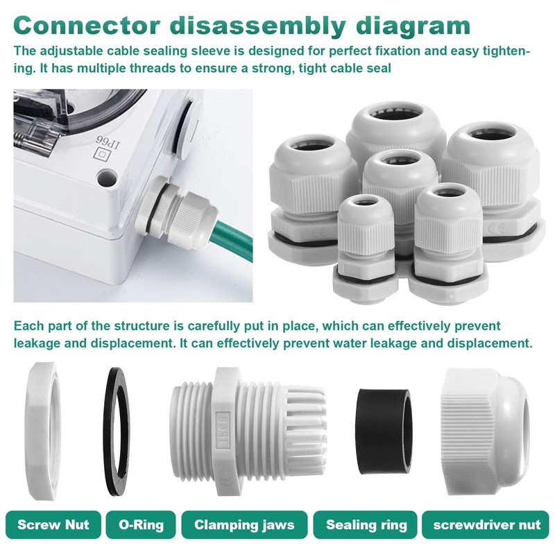 Faankiton Pack of 60 Cable Glands Waterproof Adjustable Cable Glands