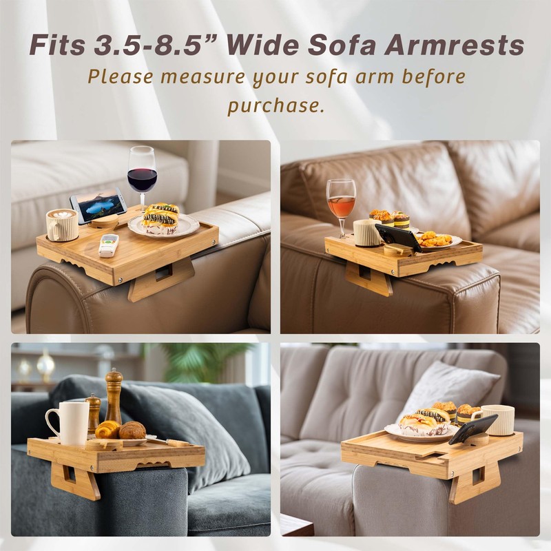 Lavievert 2-in-1 Bed & Couch Arm Tray, Bamboo Sofa Clip