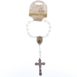 Catholic Silver chain rose flower shape luminous single decade pocket car rosary beads St. Christopher