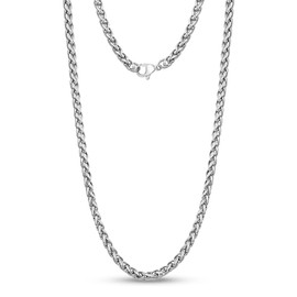 Cadoline 316L Stainless Steel Mens Silver Chain Jewellery Wheat Braid Rope 5mm 24 Inch Necklace
