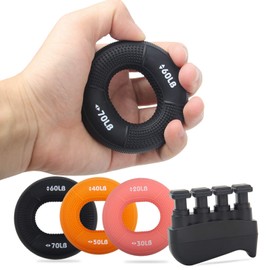 Hand Grip Strengthener Kit( 4 Pack), Adjustable Resistance Finger Exerciser, Forearm Gripper - Set of 6 Lever Resistance Grip Ring & Stress Relief Grip for Athletes, Rock Climbing, Guitar and More