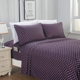 Elegant Comfort Luxury Soft Bed Sheets Polkadot Pattern 1500 Thread Count Percale Egyptian Quality Softness Wrinkle and Fade Resistant (6-Piece) Bedding Set, Queen, Purple