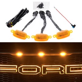 AUXLIGHT Car Accessories, 3PCS LED Grille Lights with Fuse & Wire, Compatible with 2004-2019 for-d F150 Raptor Style Aftermarket Grill, 2013-2018 R-am 1500 Raptor Style Aftermarket Grill (Amber)