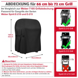 7105 Cover Fits Weber 210 Series Gas Grills with Folding Sides, Premium Oxford Grill Cover, Black