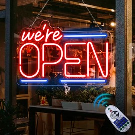 Open Sign with Remote Open Neon Sign Business for Window Glass Door Beer Bar Coffee Shop Salon Hotel Store, Adjustable Brightness Led Neon Open Sign