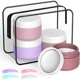 Juego de Envases de Viaje para Artículos de Higiene, Aprobados para Avión, Frascos de Crema de Silicona de sin BPA, Antifugas, para Cremas, Loción y Cosméticos (Morado,45ml)