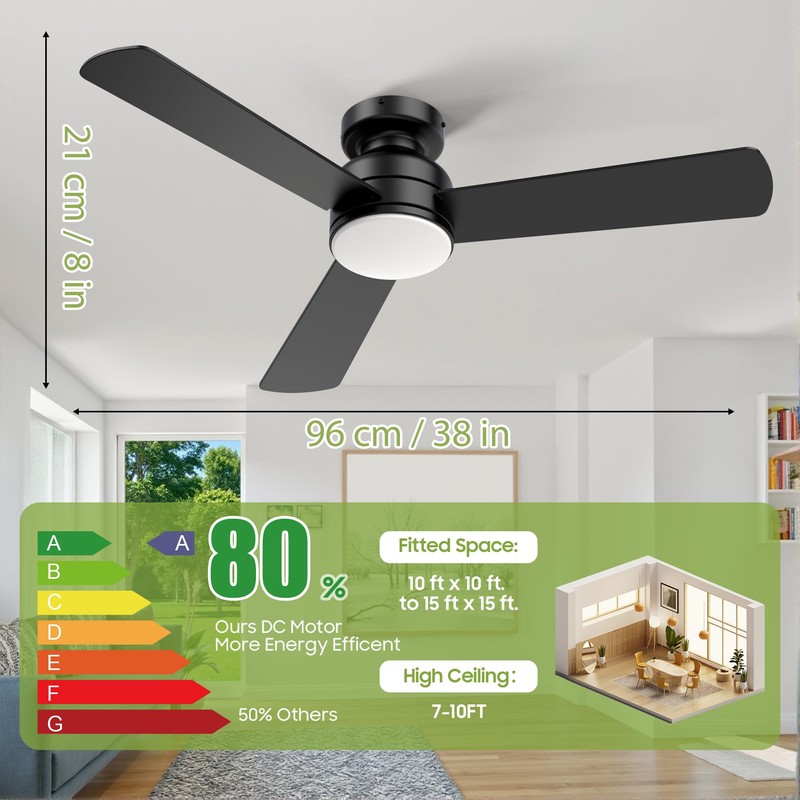 Ceiling Fans with Lights, 42" Modern Low Profile Ceiling Fan