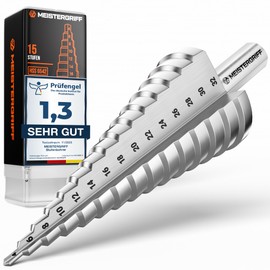 MEISTERGRIFF® Step Drill [15 Steps | Diameter 4-32 mm] for Metal, Stainless Steel, Plastic, Wood - High Quality HSS Taper Drill - 10 mm Shank for Each Drill Chuck - Paring Drill