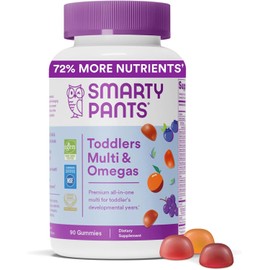 SmartyPants Toddler Multivitamin Gummies: Omega 3 Fish Oil (EPA/DHA), Vitamin D3, C, Vitamin B12, B6, A, K & Zinc, Biotin, Beta Carotene, Gluten Free, Three Fruit Flavors, 90 Count (30 Day Supply)