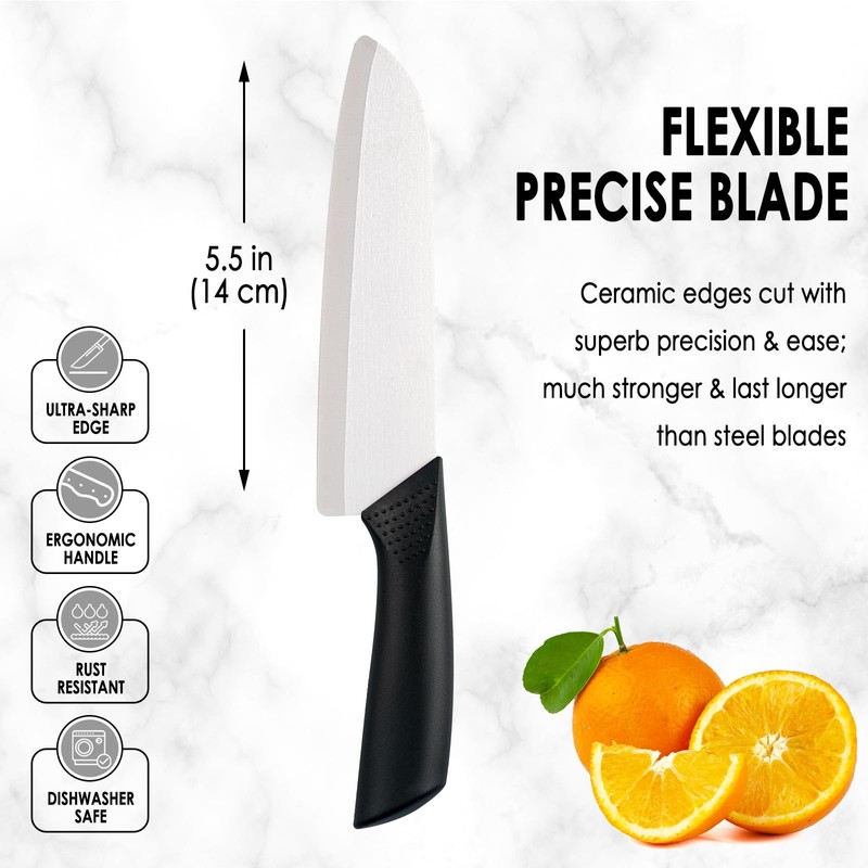 Cutqiz 7" Japanese Ceramic Knife with Cover for Veges Fruit