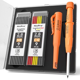 Nicpro CP3000 Carpenter Pencil with Sharpener, 2.8mm Mechanical Pencils with 19 Refill, Deep Hole Marker for Construction, Heavy Duty Woodworking Pencil, Carpenter Tools for Architect Marking (Orange)
