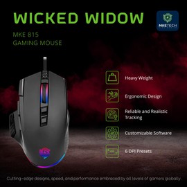 MKETech Electronics Wicked Widow (MKE 815) Wired Heavyweight Gaming Mouse with RGB Lighting and Claw Grip Shape, Black