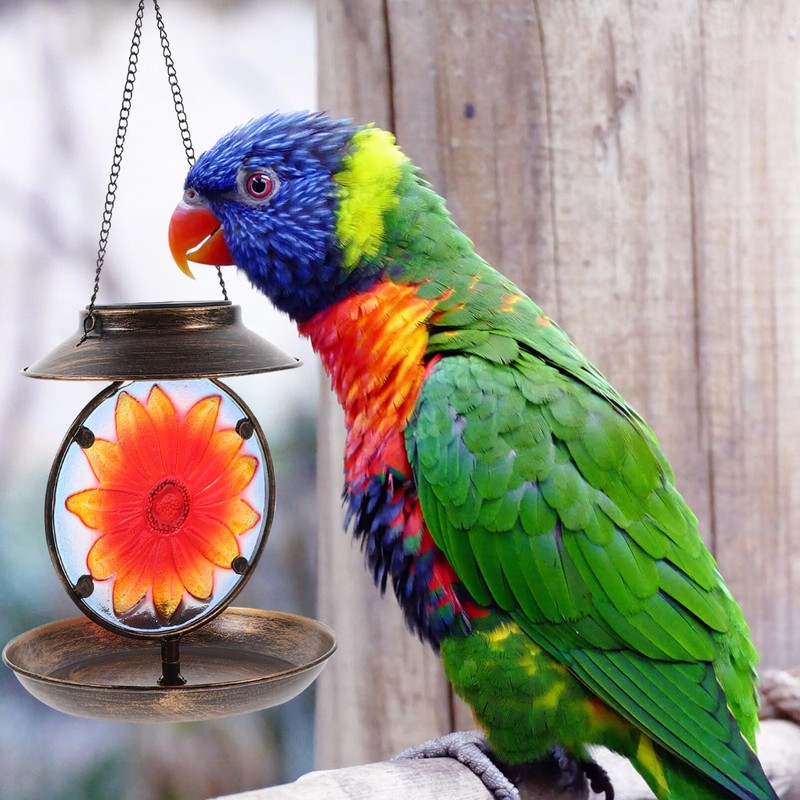 BESPORTBLE Solar Bird Feeder Solar Lamp Hanging Metal Bird Feeder