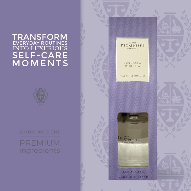 Pecksniff's Lavender & White Tea Diffuser | 200 ml/6.76 Fl