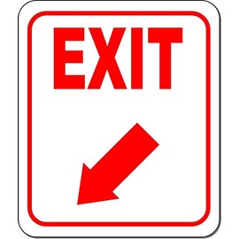 EXIT DIRECTIONAL 45 DEGREES DOWN LEFT ARROW RED Aluminum Composite Outdoor Sign 8.5" x10"