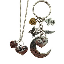 Silver Plated Necklace and Keyring set I Love you to the Moon and Back Sister In Law