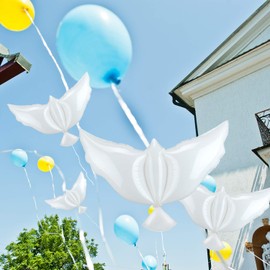 4 Pieces Peace Dove Balloons White Memorial Balloons Pigeon Bird Balloons Ceremonies Party Decorations for Wedding Funeral Birthday Engagement Party Decoration Supplies