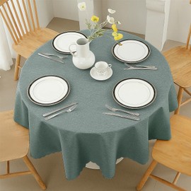 Rectangular Table Cloth Waterproof Wipe Clean Tablecloth, Oil-proof Linen Wipeable Tablecloths, Fashion Solid Color Round Lace Table Cover for Kitchen Party Round 160cm（63in） Gray Blue