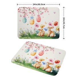 Giwawa Easter Bunny Dish Drying Mat, Spring Rabbits Eggs Hunt Dish Drainer Mats for Kitchen Countertop, Watercolor Floral Absorbent Reversible Dish Drying Pad Decor, 18x24inches, Large