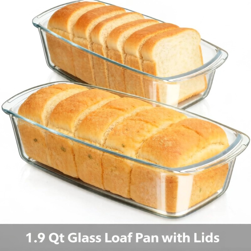 Cheeren 1Pack 1.9 Qt Glass Loaf Pan with Lids-Oven, Dishwasher,