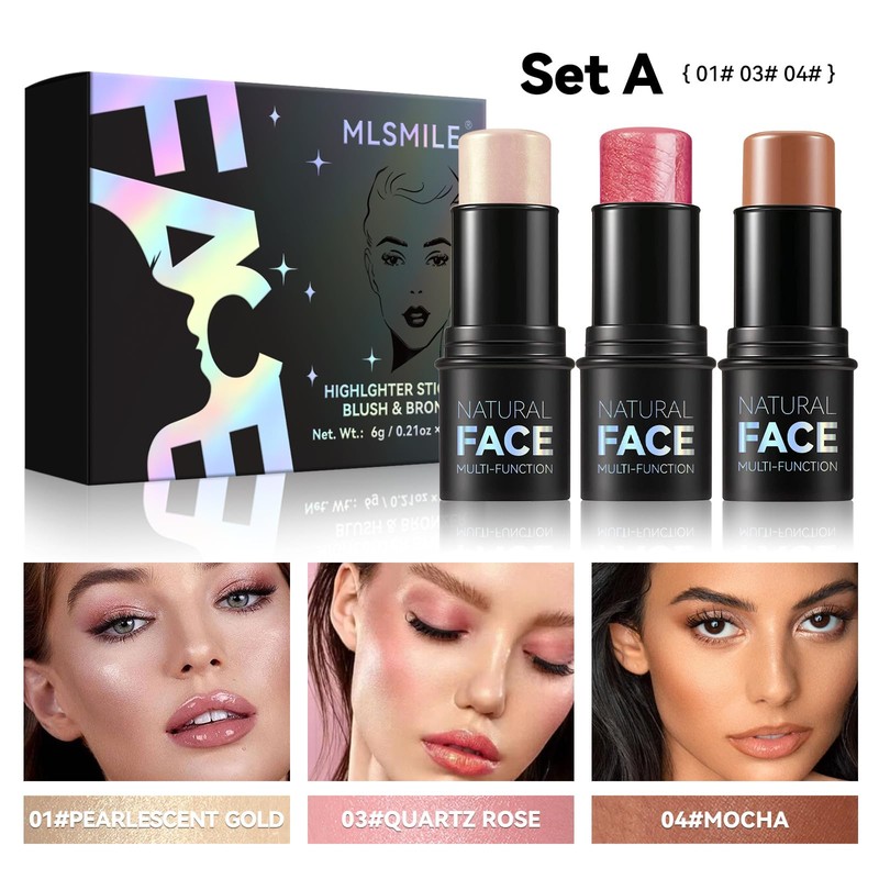 3PCS Gesicht Kontur Sticks Set, Kontur Stick mit Highlighter, Bronzer