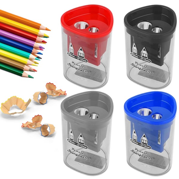 4 Pcs Pencil Sharpener with Container, Compact Handheld Pencil Sharpeners,