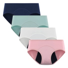 POPKOK Teen Girls Period Underwear Cotton Brief Panties 4 pack(8-10 Years, Blue/Green/White/Pink)