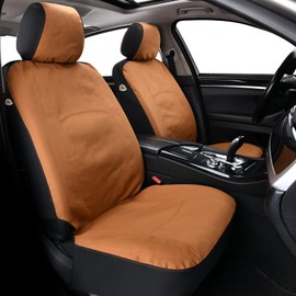 Coverado Car Seat Covers Front, Canvas Universal Seat Covers for Cars, 2-Pack Car Seat Cushions, Auto Seats Protectors for Kids & Dogs, Driver Seat Covers Fit for Most Vehicles Trucks SUVs/Khaki