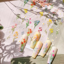 2Pack 5D Embossed Flower Nail Stickers Flowers Nail Art Stickers Flower for Nails Decoration DIY for Women Girls Nail Accessories
