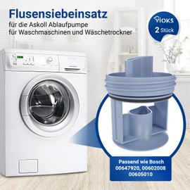 VIOKS 2 x Lint Sieve Washing Machine Replacement for Bosch Siеmens Lint Sieve 00647920 00602008 00605010 Lint Sieve - Pump Lid for Drain Pump Askoll Dryer Washing Machine VarioPerfect iQ500 iQ700 etc