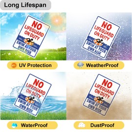 JIAMING No Lifeguard On Duty Signs,2 Pack 14x10 Inch Swim at Your Own Risk