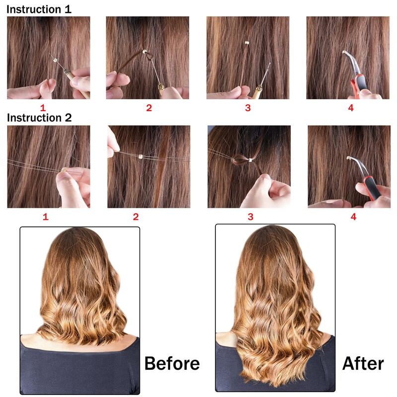 Duufin Hair Extensions Tools Kit 500 Pcs Dark Brown Micro