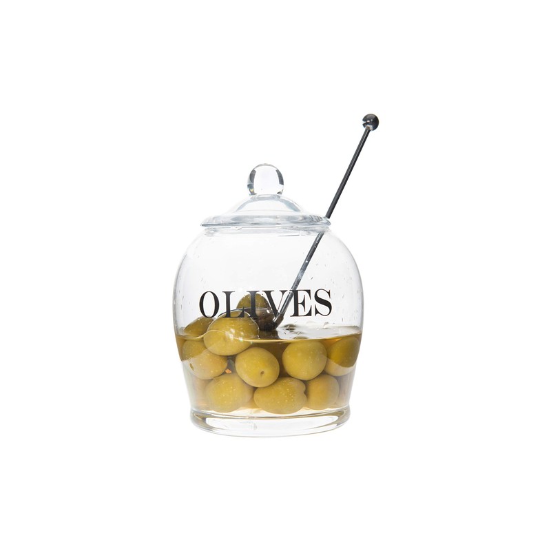 Creative Co-Op Clear Glass "OLIVE" Jar with Lid & Slotted