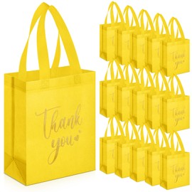 Sweetude 30 Pcs Thank You Gift Bags with Handles Bulk Reusable Goodie Bag Non Woven Foldable Handbag for Graduation Wedding Bridesmaid Gifts(10 x 8 x 4 Inch,Yellow)