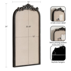 Kate and Laurel Arendahl Arch Pinboard, 13 x 25, Black, Framed Arched Ornate Vintage Cork Board for Use as Motivational Vision Board or Wall Organizer