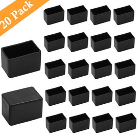 Seimneire 20pcs Rectangle Chair Leg Caps, 1.2" x 0.6" / 30 x 15mm Chair Leg Floor Protectors PVC Rubber Pads Furniture Table Feet Covers, Black