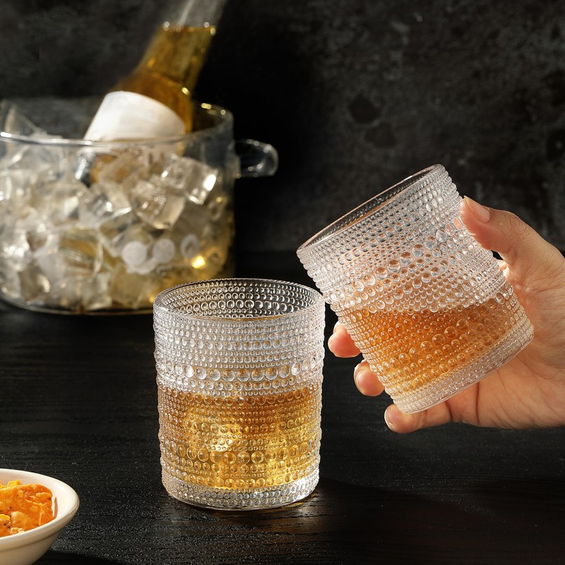 OLULU Cocktail Glasses 10 oz Set of 2, Glass Hobnail